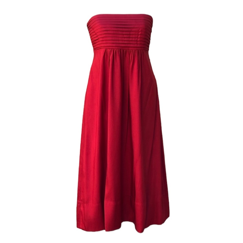 Banana Republic Midi Dress 100% Silk Pleated Bust Red NWT Women’s Size 4